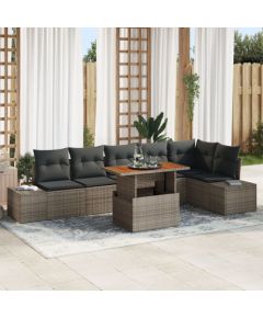 vidaXL Zestaw 7-częściowy sof ogrodowych z poduszkami szary polirattan Dārza mēbeļu komplekti