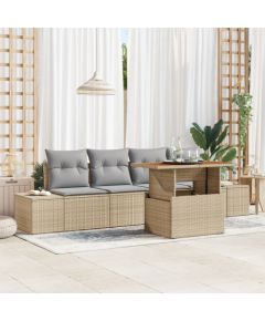 vidaXL 5-częściowy Zestaw Sof Ogrodowych z Poduszkami Beżowy Polirattan Dārza mēbeļu komplekti