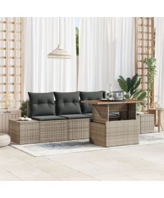 vidaXL Zestaw Sofy Ogrodowej 5 Elementów z Poduszkami Szary Polirattan Dārza mēbeļu komplekti