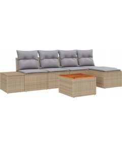 vidaXL Zestaw ogrodowy 6-częściowy z poduszkami Beżowy Polirattan Akacja Dārza mēbeļu komplekti