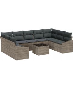 vidaXL 9-częściowy zestaw z sofą ogrodową i poduszkami w czarnym polirattanie Dārza mēbeļu komplekti