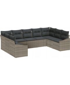 vidaXL 9 Częściowy Zestaw Sof Ogrodowych z Poduszkami Szary Poly Rattan Dārza mēbeļu komplekti