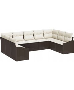 vidaXL 9-częściowy zestaw do jedzenia w ogrodzie z brązowymi poduszkami z rattanu Dārza mēbeļu komplekti