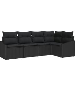vidaXL 5-częściowy zestaw mebli ogrodowych z poduszkami czarny polirattan Dārza mēbeļu komplekti
