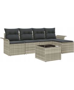 vidaXL Zestaw 6-częściowy sof ogrodowych z poduszkami Szary Polirattan Dārza mēbeļu komplekti