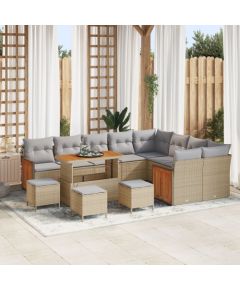 Vidaxl Zestaw 12-częściowy sof ogrodowych z poduszkami Beżowy Polirattan Akacja, Zestaw obiadowy ogrodowy 3-częściowy z poduszkami Beżowy Polirattan Akacja Dārza mēbeļu komplekti