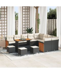 vidaXL 13-częściowy zestaw sofy ogrodowej z poduszkami Czarny polirattan akacja, vidaXL 4-częściowy zestaw obiadowy ogrodowy z poduszkami Czarny polirattan akacja Dārza mēbeļu komplekti