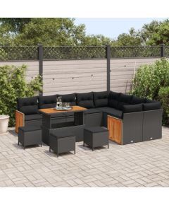 Vidaxl Zestaw 12-częściowy Sof Ogrodowych z Poduszkami Czarny Polirattan Akacja, Zestaw 3-częściowy Stołów Ogrodowych z Poduszkami Czarny Polirattan Akacja Dārza mēbeļu komplekti