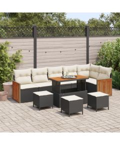 Vidaxl 9-częściowy zestaw sof ogrodowych z poduszkami Czarny Polirattan Akacja, 3-częściowy zestaw do jadalni ogrodowej z poduszkami Czarny Polirattan Akacja Dārza mēbeļu komplekti