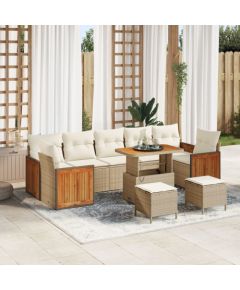 Vidaxl Zestaw 10-elementowy Sofy Ogrodowej z Poduszkami Beżowy Polirattan Akacja, Zestaw 3-elementowy jadalny z Sofy Ogrodowej z Poduszkami Beżowy Polirattan Akacja Dārza mēbeļu komplekti