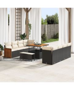Zestaw sof ogrodowych vidaXL 11-elementowy z poduszkami czarny poli rattan akacja, Zestaw do jadalni vidaXL 3-dziecięcy z poduszkami czarny poli rattan akacja Dārza mēbeļu komplekti