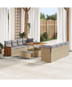 Vidaxl Zestaw 11-częściowy kanap ogrodowych z poduszkami Beżowy Polirattan Akacja, Zestaw 3-częściowy do jedzenia ogrodowego z poduszkami Beżowy Polirattan Akacja Dārza mēbeļu komplekti