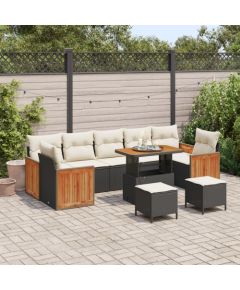 Zestaw ogrodowy vidaXL w 10 części z poduszkami Czarny Polirattan Akacja, Zestaw obiadowy ogrodowy vidaXL w 3 części z poduszkami Czarny Polirattan Akacja Dārza mēbeļu komplekti