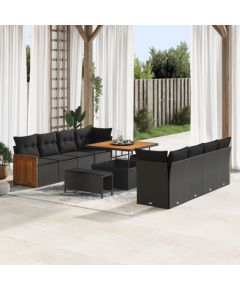 vidaXL 11-częściowy zestaw sof ogrodowych z poduszkami czarny polirattan akacja, vidaXL 3-częściowy zestaw do jadalni ogrodowej z poduszkami czarny polirattan akacja Dārza mēbeļu komplekti
