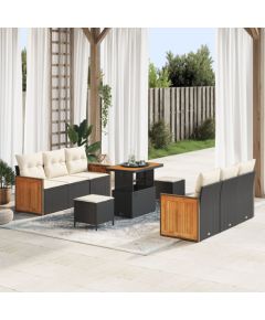 vidaXL 9 Częściowy Zestaw Sofy Ogrodowej z Poduszkami Czarny Polirattan Akacja, vidaXL 3 Częściowy Zestaw Jadalny Ogrodowy z Poduszkami Czarny Polirattan Akacja Dārza mēbeļu komplekti