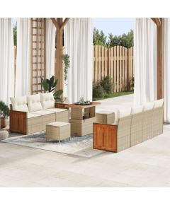 Vidaxl Zestaw 10-częściowy kanap ogrodowych z poduszkami Beżowy Polirattan Akacja, Zestaw 3-częściowy do ogrodu z poduszkami Beżowy Polirattan Akacja Dārza mēbeļu komplekti