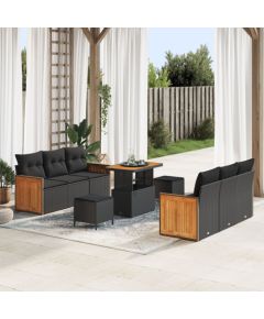 vidaXL 9-częściowy zestaw sof ogrodowych z poduszkami Czarny Polirattan Akacja, vidaXL 3-częściowy zestaw jadalniany ogrodowy z poduszkami Czarny Polirattan Akacja Dārza mēbeļu komplekti