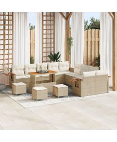Vidaxl 13-częściowy zestaw mebli ogrodowych z poduszkami w beżu z polirattanu akacjowego, 3-częściowy zestaw jadalny z poduszkami w beżu z polirattanu akacjowego Dārza mēbeļu komplekti