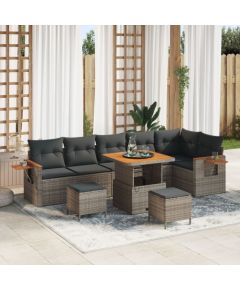 Vidaxl Zestaw 9-częściowy sof ogrodowych z poduszkami Szary Polirattan Akacja, Zestaw 3-częściowy do jadalni ze szarymi poduszkami Polirattan Akacja Dārza mēbeļu komplekti