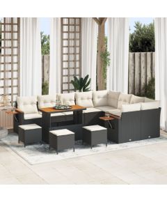 vidaXL 12-częściowy zestaw sof ogrodowych z poduszkami Czarny Polirattan Akacje, vidaXL 3-częściowy zestaw do jadalni na zewnątrz z poduszkami Czarny Polirattan Akacje Dārza mēbeļu komplekti