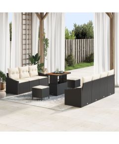 vidaXL 10-częściowy zestaw kanap ogrodowych z poduszkami czarny polirattan akacja, vidaXL 2-osobowa kanapa ogrodowa z miejscem do przechowywania i poduszkami czarny polirattan, vidaXL 3-częściowy zestaw do jadalni ogrodowej z poduszkami czarny polirat Dārza mēbeļu komplekti