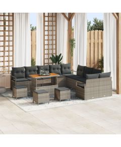 Zestaw sofy ogrodowej vidaXL 13-elementowy z poduszkami Szary Polirattan Akacja, Zestaw sofy ogrodowej vidaXL 2-osobowy z miejscem do przechowywania i poduszkami Szary Polirattan, Zestaw jadalny ogrodowy vidaXL 3-elementowy z poduszkami Szary Polirattan A Dārza mēbeļu komplekti