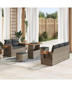 vidaXL Zestaw sofy ogrodowej 8-częściowej z poduszkami Szary Polirattan Akacja, vidaXL Zestaw stołu jadalnego ogrodowego 3-częściowego z poduszkami Szary Polirattan Akacja Dārza mēbeļu komplekti