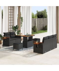 Zestaw sof ogrodowych vidaXL w 8 częściach z poduszkami czarny polirattan akacja, Zestaw jadalny ogrodowy vidaXL w 3 częściach z poduszkami czarny polirattan akacja Dārza mēbeļu komplekti