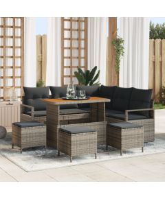 vidaXL 8-częściowy zestaw sofy ogrodowej z poduszkami szary poli rattan akacja, vidaXL 2-osobowa sofa ogrodowa z miejscem na przechowywanie i poduszkami szary poli rattan, vidaXL 3-częściowy zestaw do jadalni ogrodowej z poduszkami szary poli rattan a Dārza mēbeļu komplekti