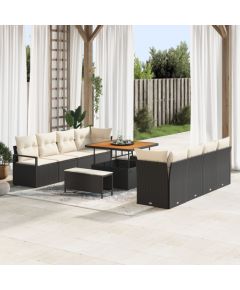 vidaXL 11-częściowy zestaw sof ogrodowych z poduszkami czarny polirattan akacja, vidaXL 2-osobowa sofa ogrodowa z przechowalnią i poduszkami czarny polirattan, vidaXL 3-częściowy zestaw jadalny ogrodowy z poduszkami czarny polirattan akacja Dārza mēbeļu komplekti