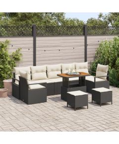 vidaXL 10-częściowy zestaw sof ogrodowych z poduszkami czarny polirattan akacja, vidaXL 2-osobowa sofa ogrodowa z miejscem do przechowywania czarny polirattan, vidaXL 3-częściowy zestaw jadalny ogrodowy z poduszkami czarny polirattan akacja Dārza mēbeļu komplekti