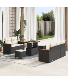 Vidaxl Zestaw 8 elementów sofy ogrodowej z poduszkami czarny polirattan, Zestaw 3 elementów do jadalni ogrodowej z poduszkami czarny polirattan Dārza mēbeļu komplekti