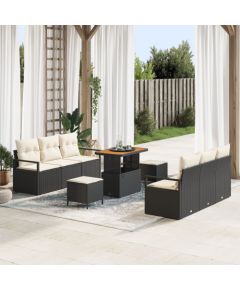 9-częściowy zestaw sof ogrodowych vidaXL z poduszkami czarny polirattan akacja, 2-osobowa sofa ogrodowa vidaXL z miejscem na przechowywanie i poduszkami czarny polirattan, Zestaw do jedzenia w ogrodzie vidaXL 3-częściowy z poduszkami czarny polirattan Dārza mēbeļu komplekti