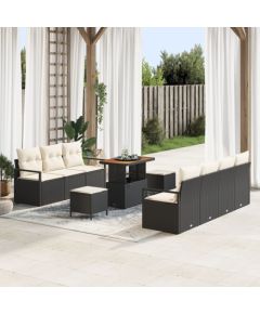 vidaXL 10-częściowy zestaw sof ogrodowych z poduszkami Czarny Polirattan Akacja, vidaXL 2-osobowa sofa ogrodowa z miejscem do przechowywania i poduszkami Czarny Polirattan, vidaXL 3-częściowy zestaw do jedzenia ogrodowego z poduszkami Czarny Poliratta Dārza mēbeļu komplekti