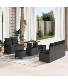 vidaXL 8 Elementowy Zestaw Sof Ogrodowych z Poduszkami Czarny Polirattan Akacja, vidaXL Sofa Ogrodowa 2-osobowa z Przechowalnią i Poduszkami Czarny Polirattan, vidaXL 3 Elementowy Zestaw Stołu Jadalnego Ogrodowego z Poduszkami Czarny Polirattan Akacja Dārza mēbeļu komplekti