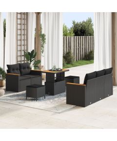 Zestaw sof ogrodowych vidaXL 8-częściowy z poduszkami Czarny Polirattan Akacja, Zestaw jadalny vidaXL 3-częściowy z poduszkami Czarny Polirattan Akacja Dārza mēbeļu komplekti