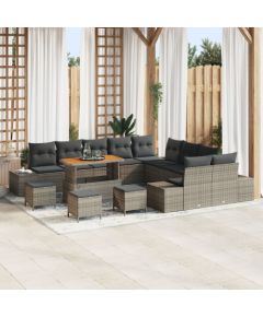 vidaXL 14 Elementowy Zestaw Sofy Ogrodowej z Poduszkami Szary Polirattan Akacja, vidaXL 2-osobowa Sofa Ogrodowa z Przechowalnią i Poduszkami Szary Polirattan, vidaXL 4 Elementowy Zestaw Do Jadalni Ogrodowej z Poduszkami Szary Polirattan Akacja Dārza mēbeļu komplekti