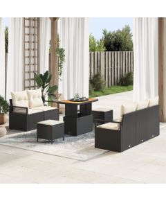 vidaXL Zestaw Sof Ogrodowych 8 Części z Poduszkami Czarny Polirattan Akacja, vidaXL 2-osobowa Sofa Ogrodowa z Przechowywaniem i Poduszkami Czarny Polirattan, vidaXL 3 Częściowy Zestaw Obiadowy Ogrodowy z Poduszkami Czarny Polirattan Akacja Dārza mēbeļu komplekti