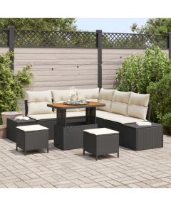 Vidaxl Zestaw 8-częściowy sofy ogrodowej z poduszkami czarny polirattan akacja, Sofa ogrodowa 2-osobowa z miejscem na przechowywanie i poduszkami czarny polirattan, Zestaw ogrodowy 3-częściowy z poduszkami czarny polirattan akacja Dārza mēbeļu komplekti