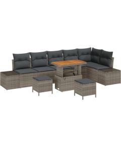 vidaXL 9-częściowy zestaw sofy ogrodowej z poduszkami szary polirattan akacja, vidaXL 2-osobowa sofa ogrodowa z przechowywaniem i poduszkami szary polirattan, vidaXL 3-częściowy zestaw jadalny ogrodowy z poduszkami szary polirattan akacja Dārza mēbeļu komplekti
