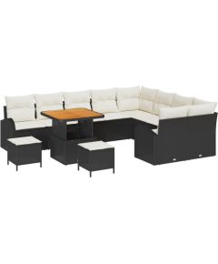 Zestaw ogrodowy vidaXL w 12 częściach z poduszkami czarny poli rattan akacja, Kanapa ogrodowa vidaXL na 2 osoby z schowkiem i poduszkami czarny poli rattan, Zestaw do ogrodu vidaXL 3 części z poduszkami czarny poli rattan akacja Dārza mēbeļu komplekti
