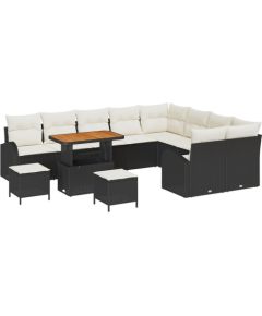 Vidaxl Zestaw 12-częściowy sof ogrodowych z poduszkami czarny polirattan akacja, Sofa ogrodowa 2-osobowa z miejscem na przechowywanie i poduszkami czarny polirattan, Zestaw 3-częściowy mebli jadalnych ogrodowych z poduszkami czarny polirattan akacja Dārza mēbeļu komplekti