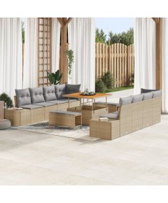 Zestaw sofy ogrodowej vidaXL 11-elementowy z poduszkami Beżowy Polirattan Akacja, Sofa ogrodowa vidaXL 2-osobowa z miejscem do przechowywania i poduszkami Beżowy Polirattan, Zestaw do jedzenia vidaXL 3-elementowy z poduszkami Beżowy Polirattan Akacja Dārza mēbeļu komplekti