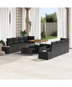vidaXL 11-częściowy zestaw sof ogrodowych z poduszkami Czarny Polirattan Akacja, vidaXL 2-osobowa sofa ogrodowa z miejscem do przechowywania i poduszkami Czarny Polirattan, vidaXL 3-częściowy zestaw do jadalni ogrodowej z poduszkami Czarny Polirattan Dārza mēbeļu komplekti