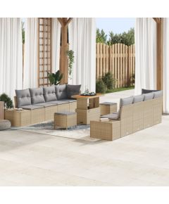 vidaXL Zestaw sofy ogrodowej 11 elementów z poduszkami Beżowy polirattan Akacja., vidaXL Sofa ogrodowa dwuosobowa z miejscem na przechowywanie i poduszkami Beżowy polirattan., vidaXL Zestaw do jedzenia w ogrodzie 3 części z poduszkami Beżowy polirat Dārza mēbeļu komplekti