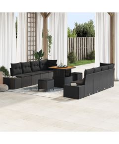 vidaXL 11-częściowy zestaw sof ogrodowych z poduszkami Czarny Polirattan Akacja, vidaXL 2-osobowa sofa ogrodowa z magazynem i poduszkami Czarny Polirattan, vidaXL 3-częściowy zestaw do jadalni ogrodowej z poduszkami Czarny Polirattan Akacja Dārza mēbeļu komplekti