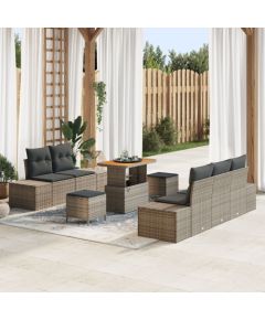 Zestaw sof ogrodowych vidaXL 8-elementowy z poduszkami Szary Polirattan Akacja, Sofa ogrodowa vidaXL 2-osobowa z przechowalnią i poduszkami Szary Polirattan, Zestaw do jedzenia w ogrodzie vidaXL 3-elementowy z poduszkami Szary Polirattan Akacja Dārza mēbeļu komplekti