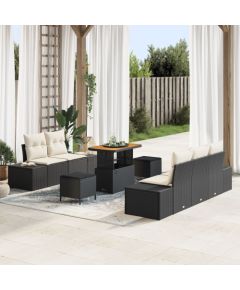 Zestaw sofy ogrodowej vidaXL 8-częściowy z poduszkami Czarny Polirattan Akacja, Sofa ogrodowa 2-osobowa vidaXL z miejscem do przechowywania i poduszkami Czarny Polirattan, Zestaw do jedzenia ogrodowego 3-częściowy vidaXL z poduszkami Czarny Polirattan Dārza mēbeļu komplekti