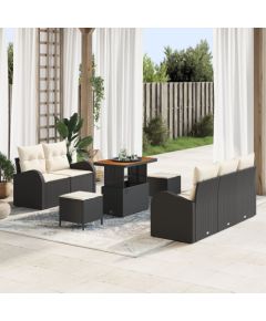 vidaXL 8-elementowy zestaw sof ogrodowych z poduszkami czarny poli rattan akacja, vidaXL sofa ogrodowa dla 2 osób z miejscem do przechowywania i poduszkami czarny poli rattan, vidaXL 3-elementowy zestaw do jedzenia ogrodowego z poduszkami czarny poli rat Dārza mēbeļu komplekti