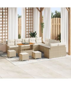Vidaxl Zestaw 14-częściowy sof ogrodowych z poduszkami Beżowy Polirattan Akacja, Sofa dwuosobowa ogrodowa z miejscem do przechowywania i poduszkami Beżowy Polirattan, Zestaw 4-częściowy do ogrodu z poduszkami Beżowy Polirattan Akacja Dārza mēbeļu komplekti